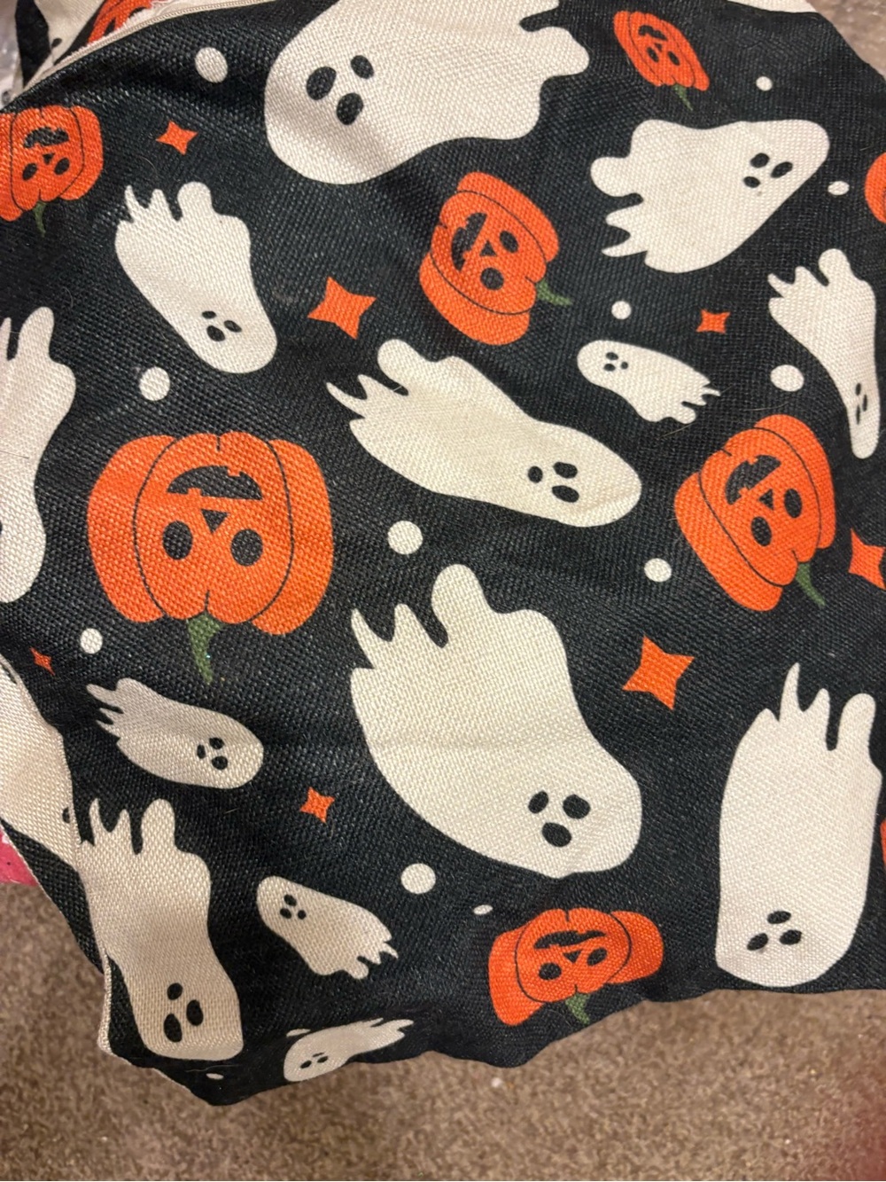 Set of 2 Ghost & Pumpkin Pillow CasesBlack/White/Orange 16” by 16”